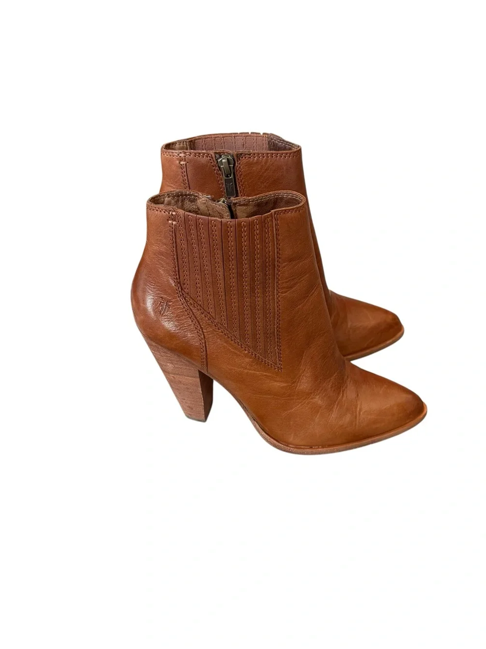 Frye Remy Chelsea Leather Boot.  Cognac Leather Ankle Booties with Stacked Heel